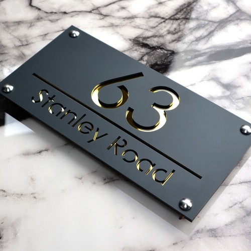 Gold house signs - gold, door