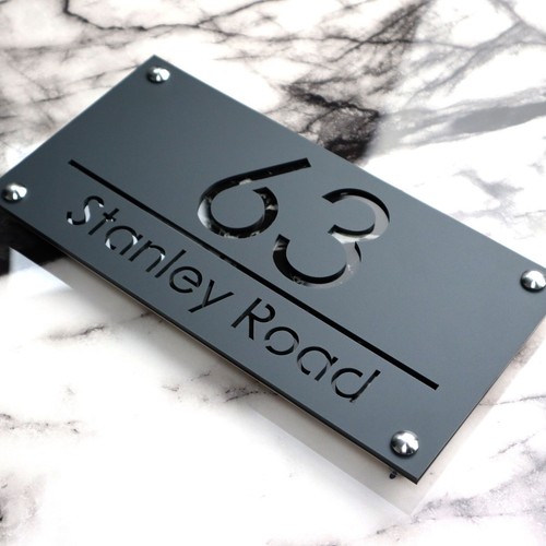 Grey sign plaques door number - door,